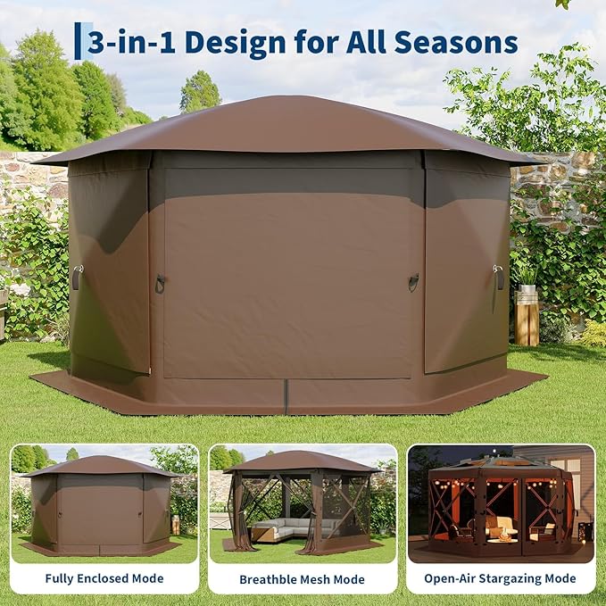 13x13FT 6-Sided Pop Up Gazebo Tent,One-Push Setup Canopy Tent with Removable ...