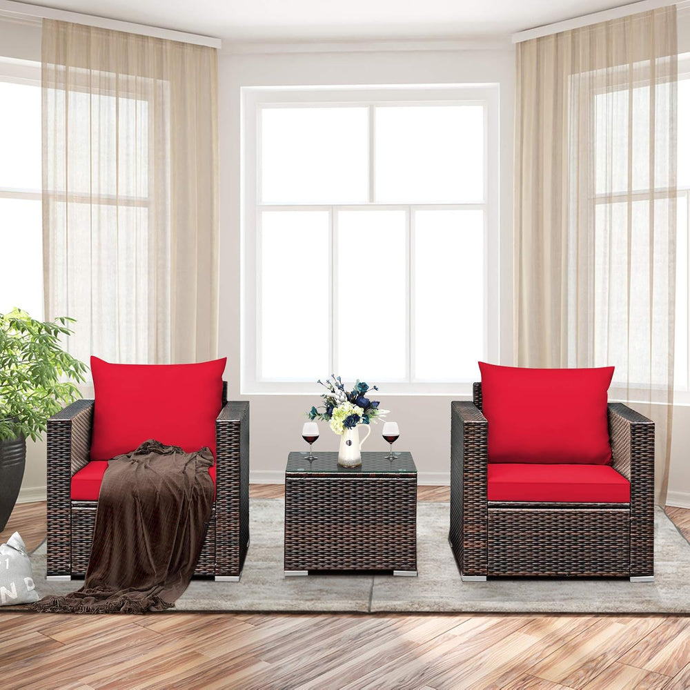 Tangkula 3 Pieces Patio Furniture Set, Outdoor Conversation Rattan Furniture ...