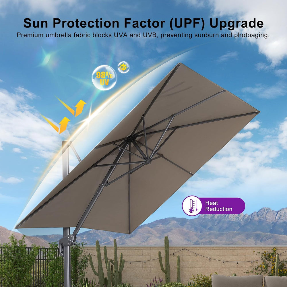 PURPLE LEAF Outdoor Umbrella 8 FT w/Base Cantilever Umbrella, Ash Mocha