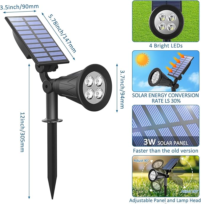 T-SUNUS Blue Solar Lights Outdoor Christmas, 2 Modes Garden Spotlights Waterp...