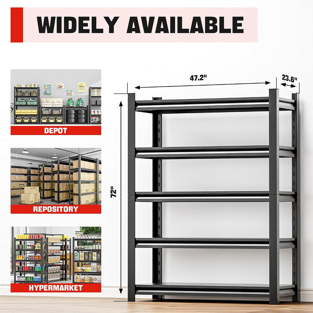 Garage Shelving Storage Rack, 48"W x 24"D x 72"H, Heavy Duty 5...