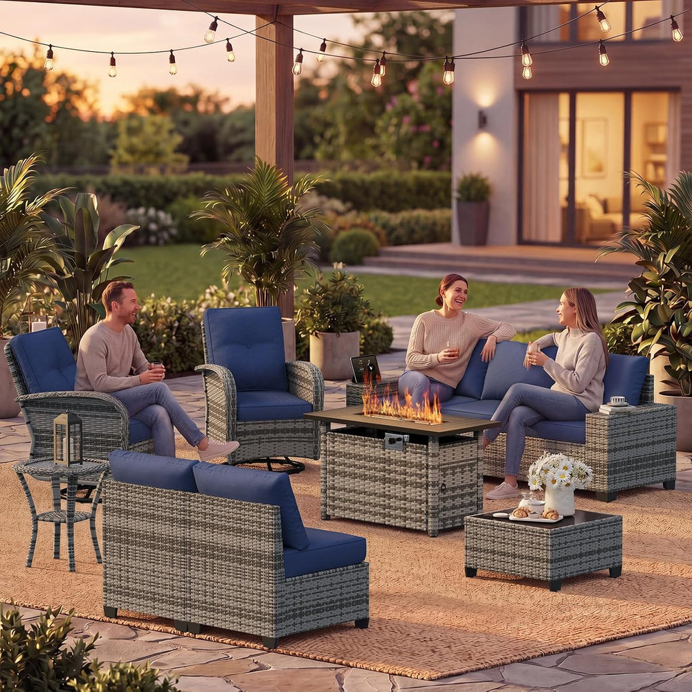 LazySunsets 10 PCS Patio Furniture Set with 44'' Fire Pit Table, Outd...