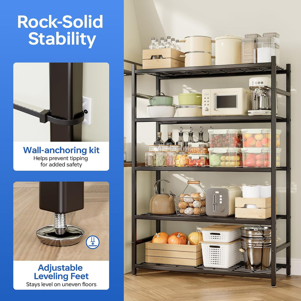 36.4" W Storage Shelves, 5-Tier Metal Shelving Unit with Leveling Feet