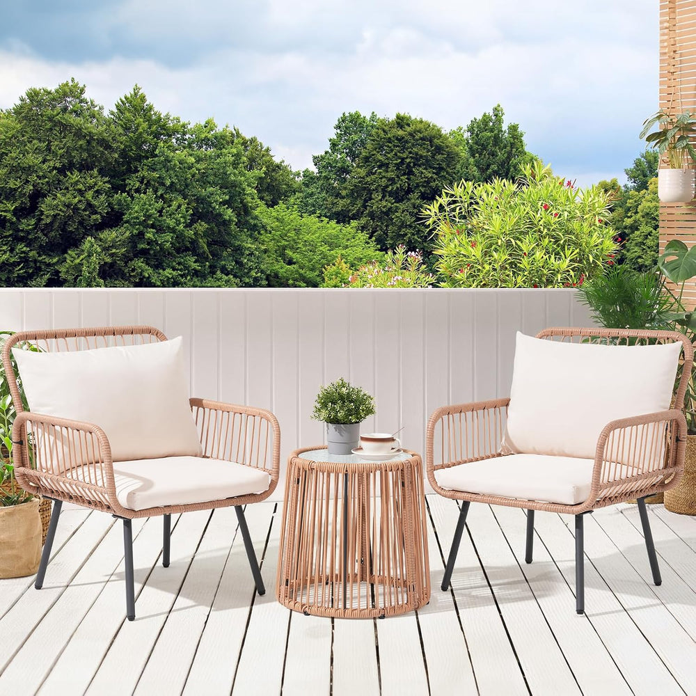 3 Pieces Patio Bistro Sets, Wicker Rattan Furniture Set