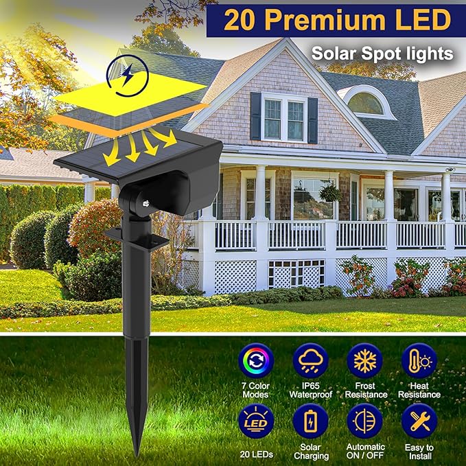 nipify 10 Pack Solar Spot Lights Outdoor Color Changing, 7 Modes Halloween RG...