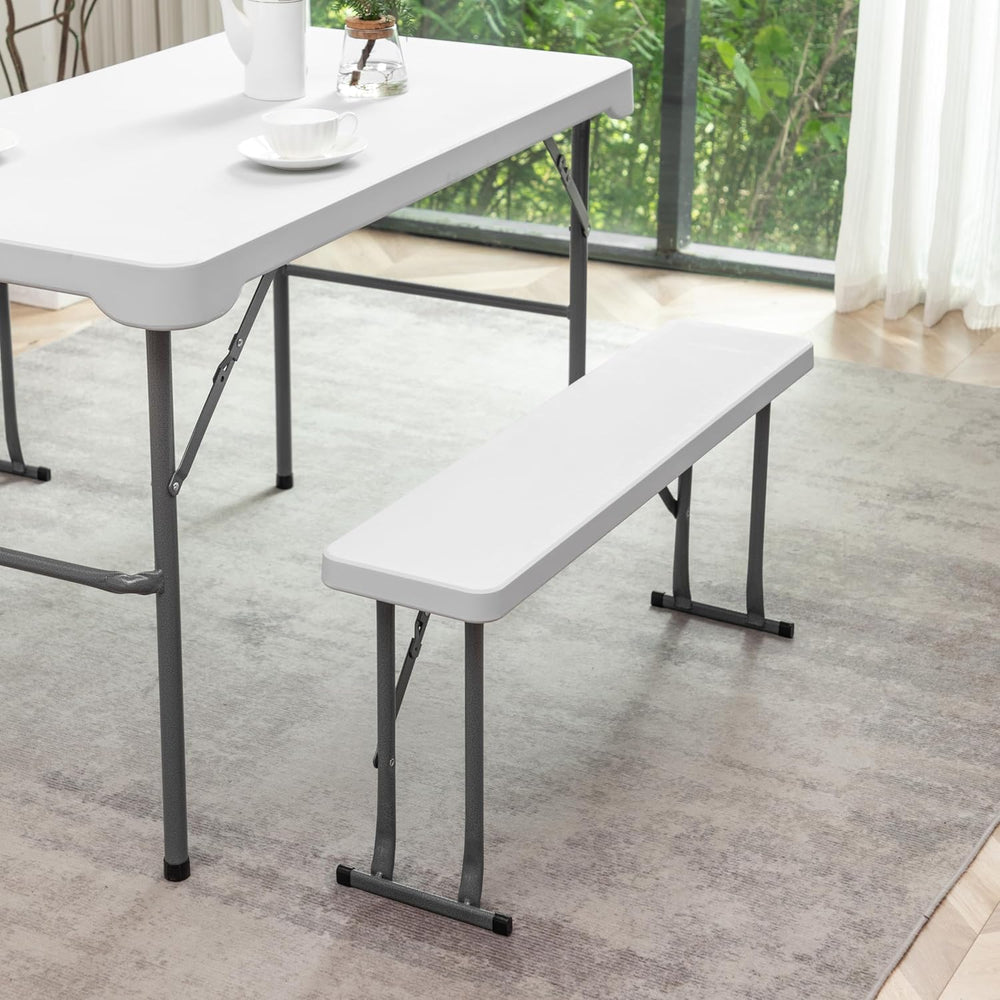 BTEXPERT 3-Piece Set Plastic Portable Folding Beer Picnic Table & Two Ben...