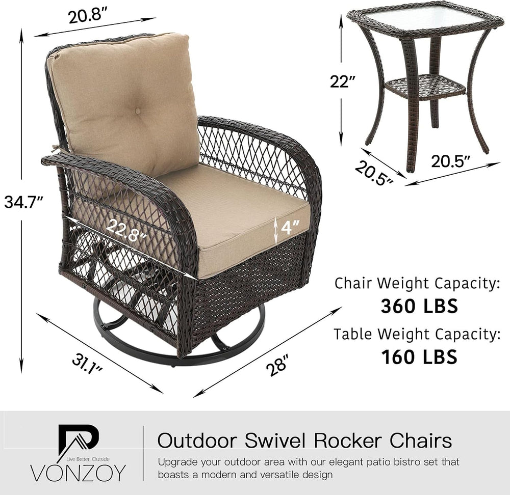 Patio Furniture Set 3 Pieces, Outdoor Swivel Glider Rocker Bistro Set,Beige