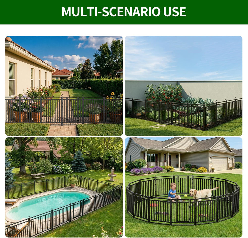 Decorative Garden Fence Metal Dog Fence Outdoor, 40in (H) x 18ft (L), 7 Panel...