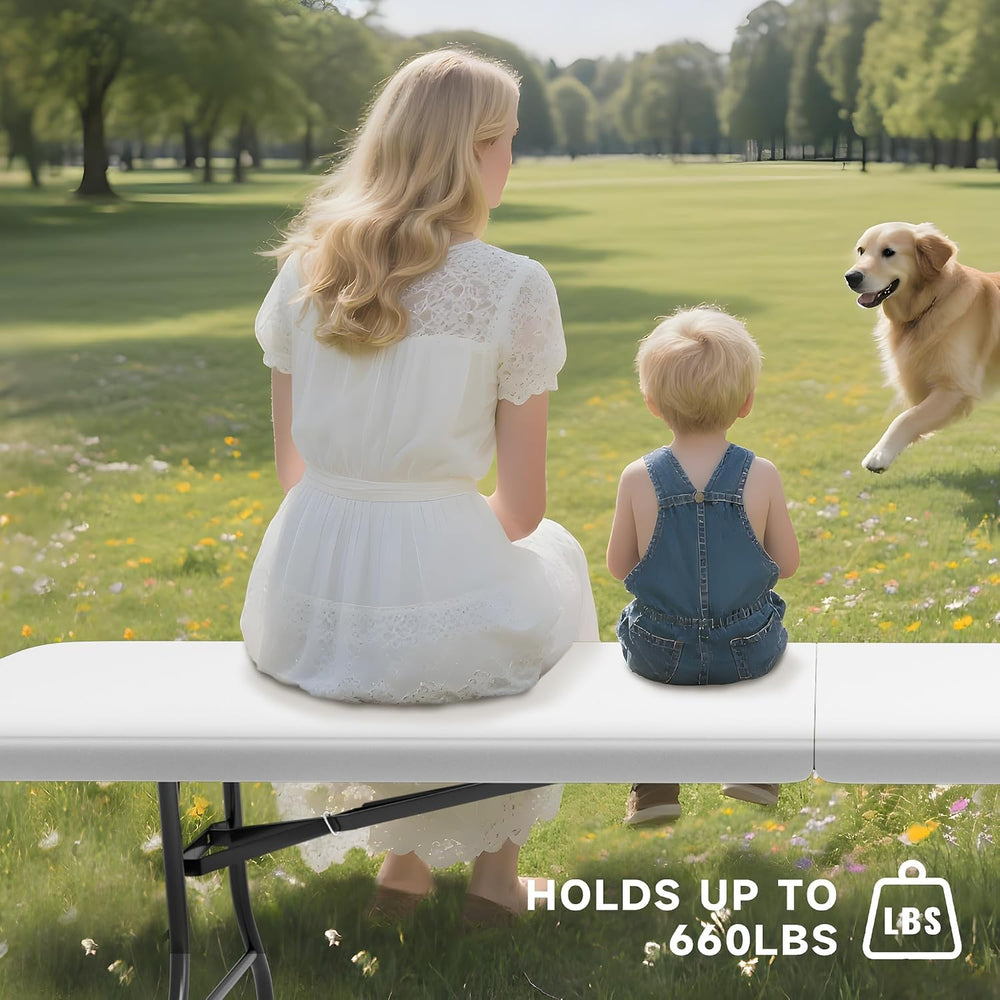 8FT Folding Table - Heavy-Duty 660 lb Capacity, Portable Table with Safety Lo...