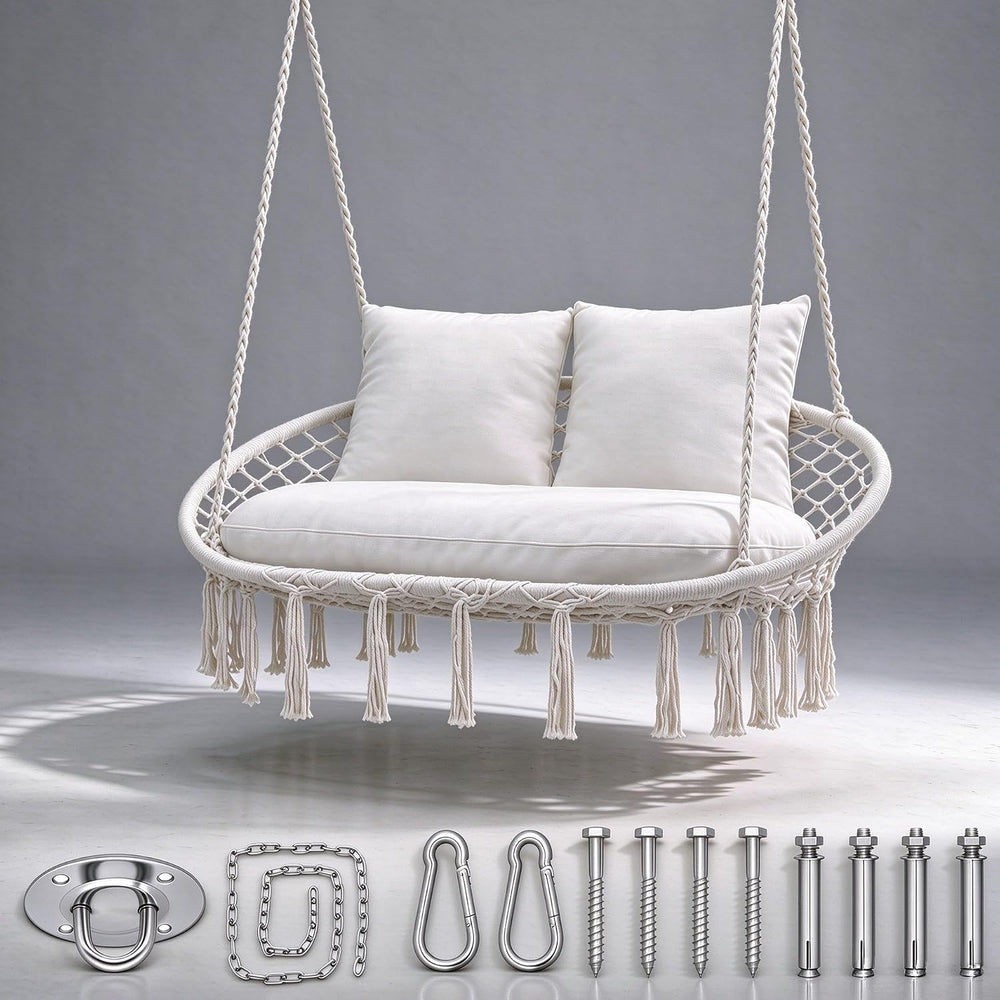 Outdoor 2 Seat Hammock Chair with 3 Cushions, Beige