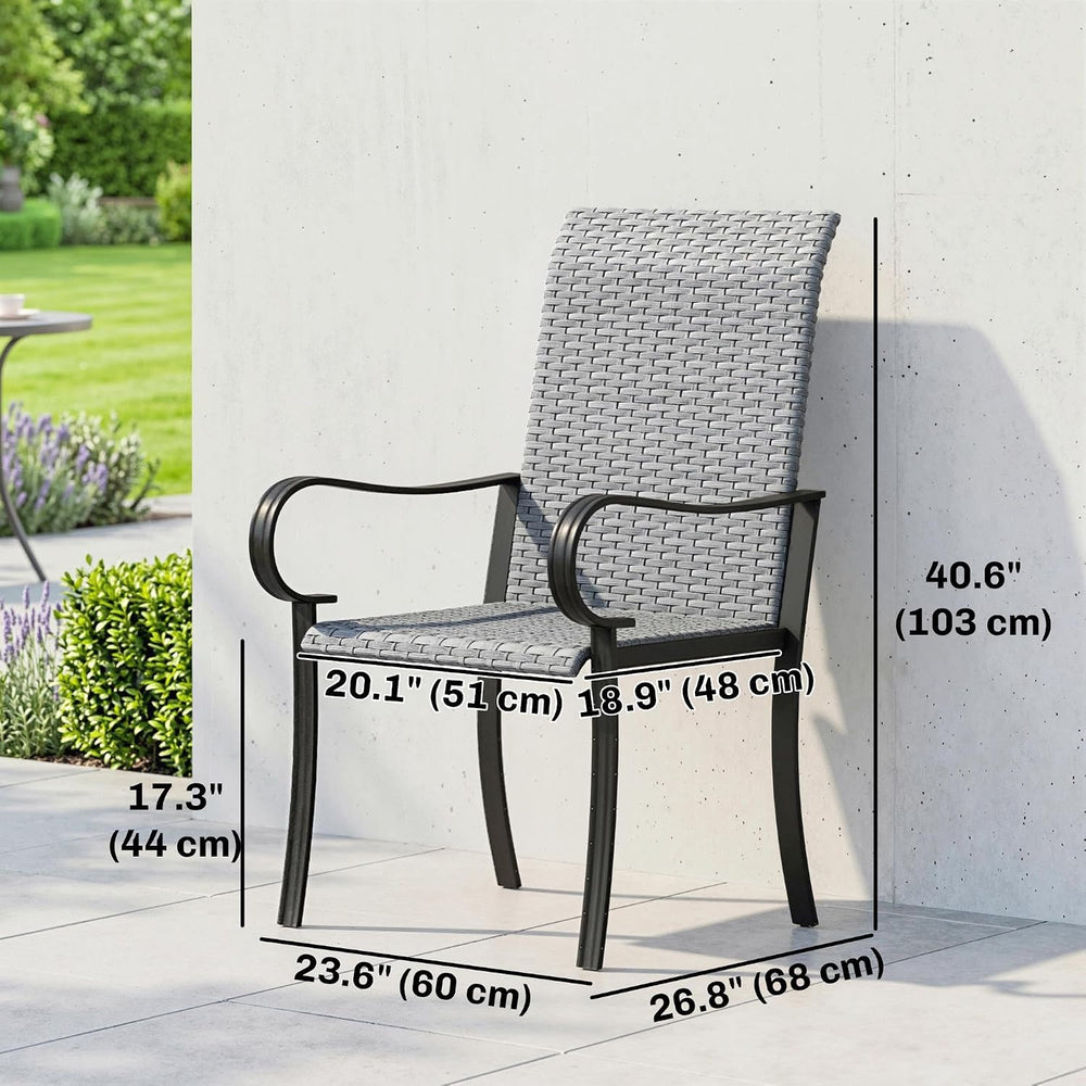 Outsunny Set of 2 Outdoor Wicker Dining Chairs Steel Frame All-Weather Gray
