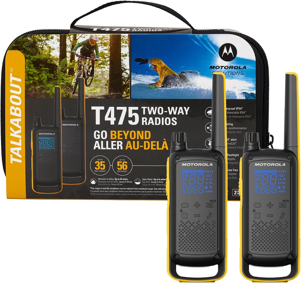 Motorola Solutions Talkabout T475 Extreme Two-Way Radio Black W/Yellow Rechar...