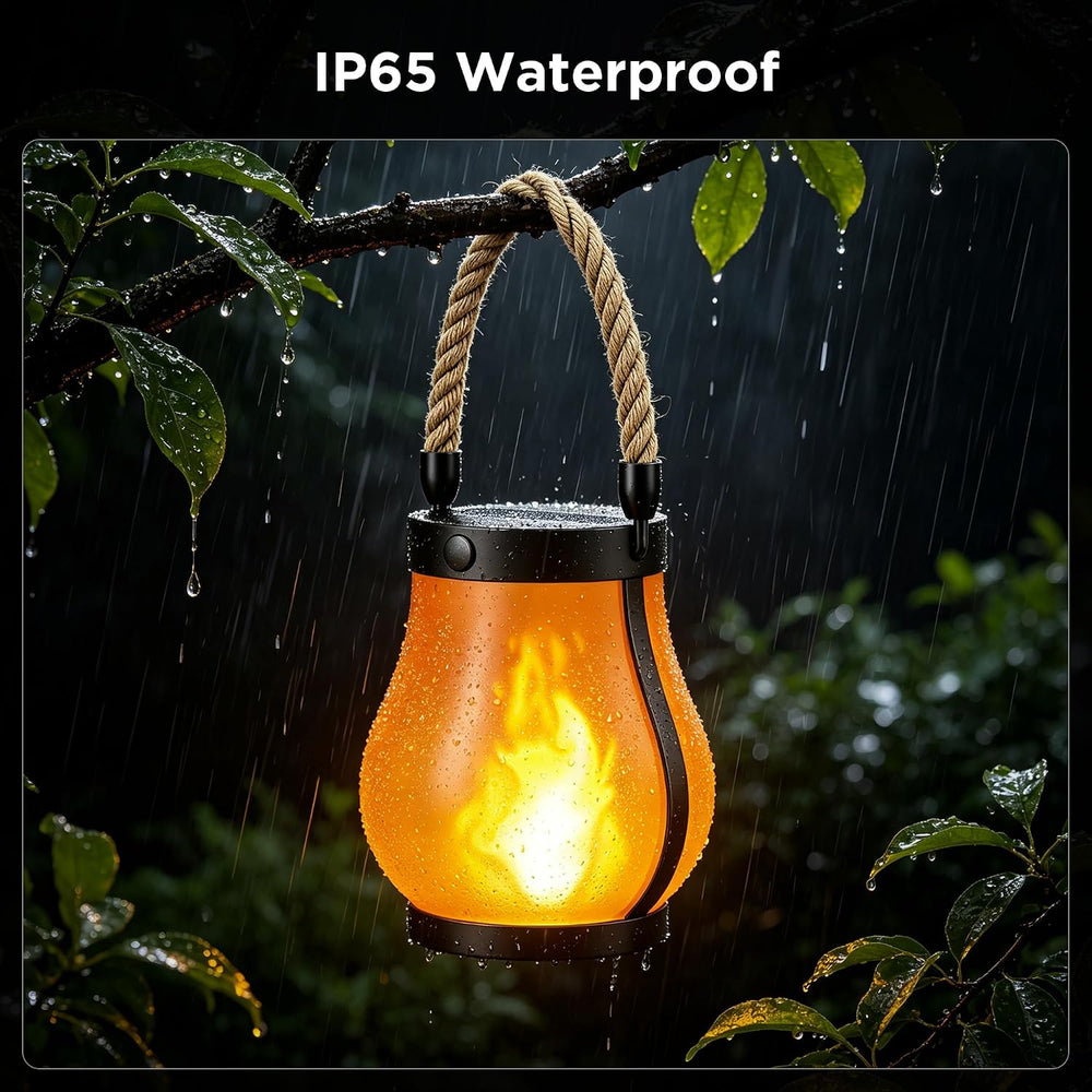 Solar Lanterns Outdoor Waterproof,2 Pack Flickering Flame Hanging Lanterns