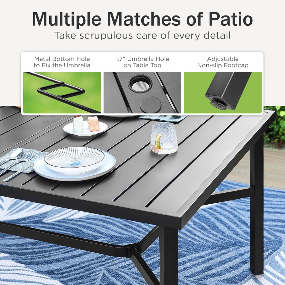PHI VILLA 9 Pcs Outdoor Dining Set for 8,83" Rectangular Metal Table, Black