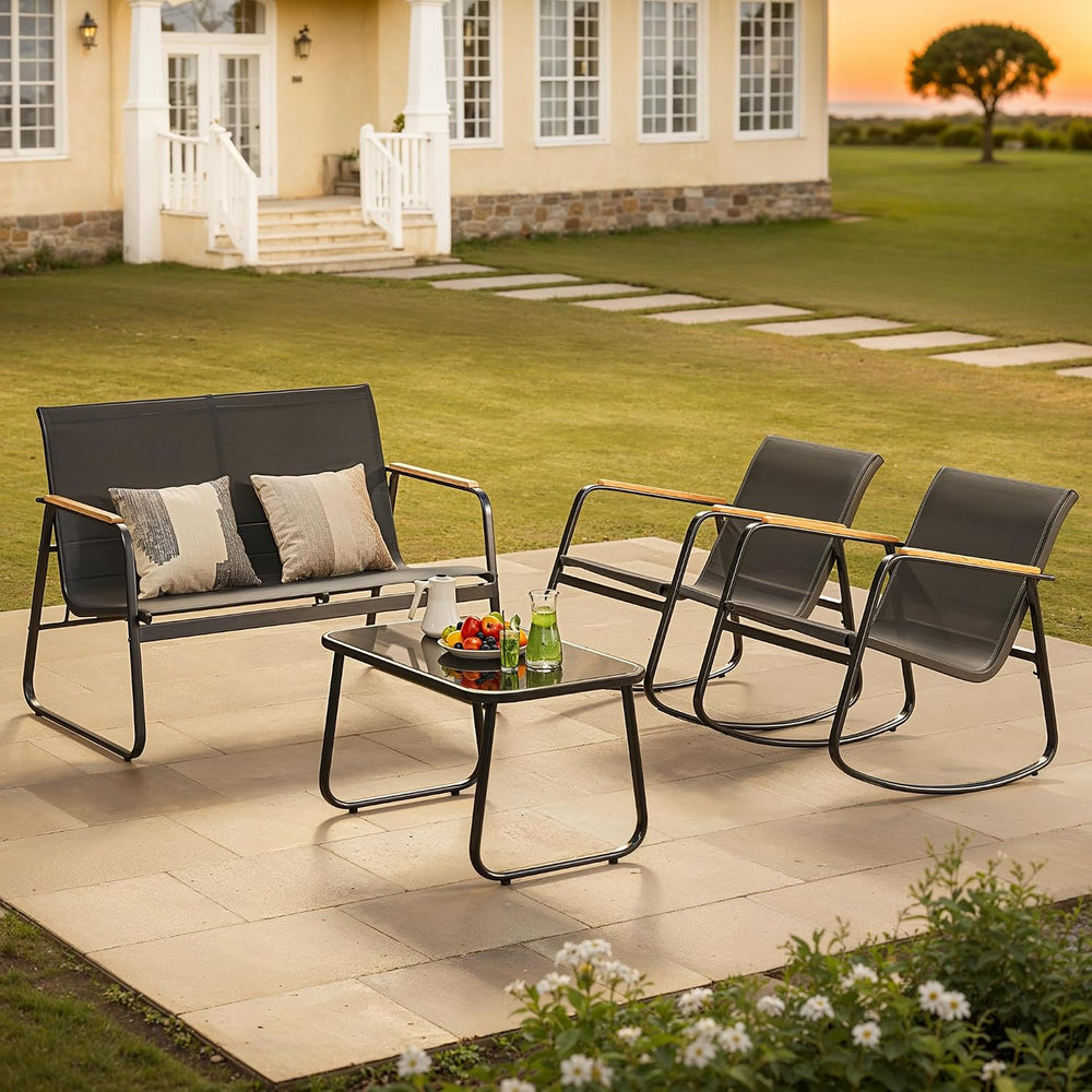 Ahomly 4-Piece Patio Furniture Set, Textilene Conversation Set, Black