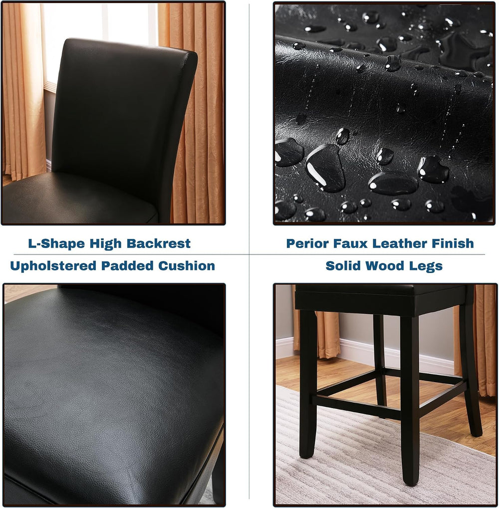 PADMA HOUSE Glass Pub Dining Set for 4, 45" Round Table + 4 Black PU Stools