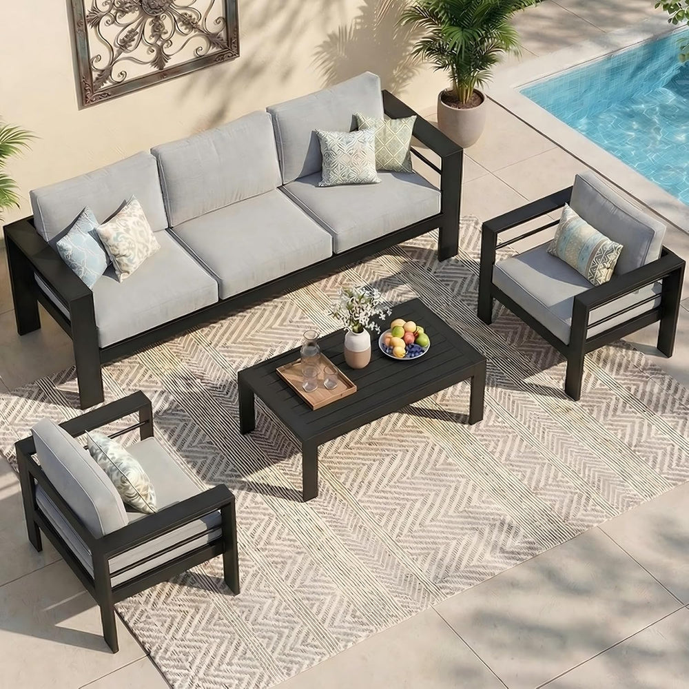 Patio Furniture Set, Aluminum Outside Furniture, Sofa with 10" Back Cushion