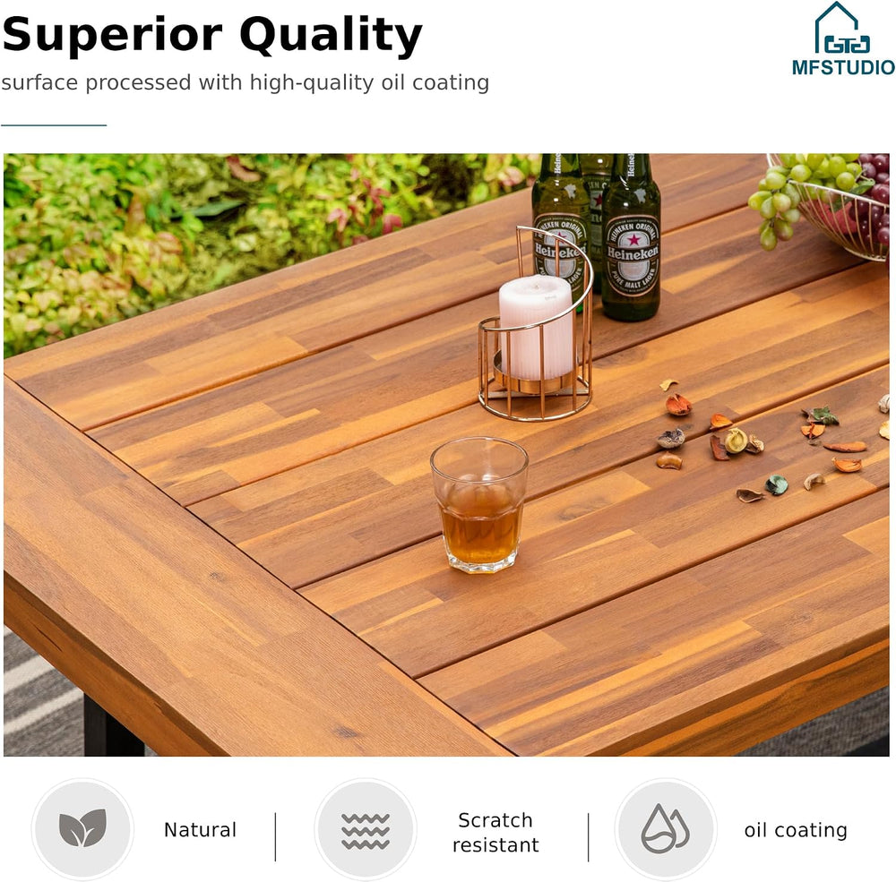 MFSTUDIO Outdoor Garden Bench 63", Acacia Wood Dining Bench, Teak, 2 Pack
