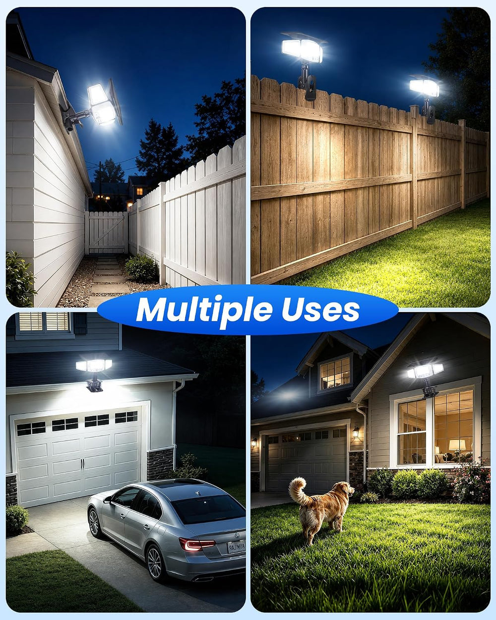4000mAh Clip on Solar Light with Motion Sensor, 2500LM Fence Flood Light