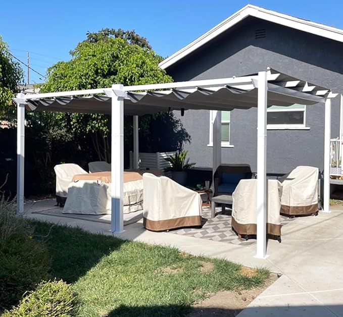 PURPLE LEAF 10' x 13' Aluminum Outdoor Pergola White Wind-Resistant R...
