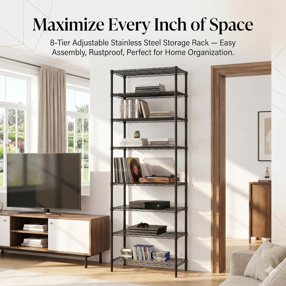 Finnhomy 8-Tier Wire Shelving Unit Adjustable Steel Wire Rack Shelving 8 Shel...