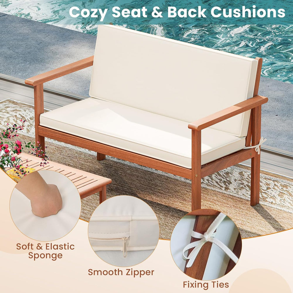 Tangkula 4 Pieces Acacia Wood Patio Conversation Set, Outdoor Wooden Cushione...