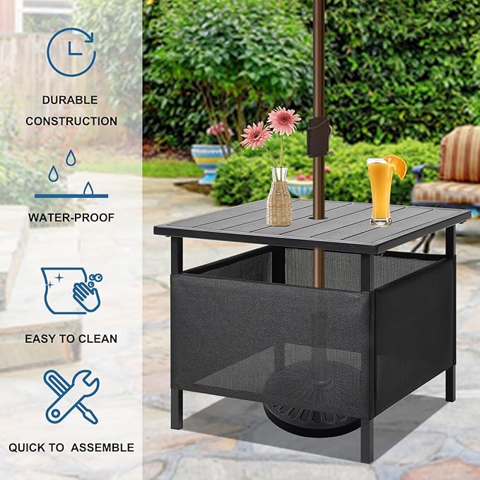 LZRS Adirondack Square Outdoor Side Table with Umbrella Hole, Pool Composite ...