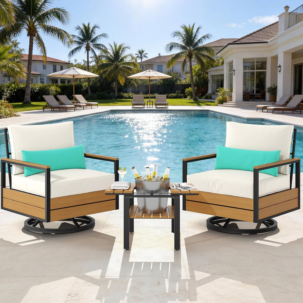 Sikaic 3 Piece Patio Bistro Set, Outdoor Furniture Set, White
