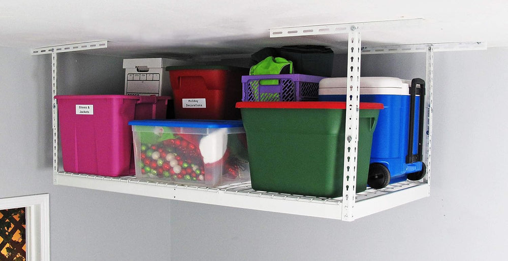 SafeRacks 3x6 Overhead Garage Storage Rack, White, 18"-33" Height