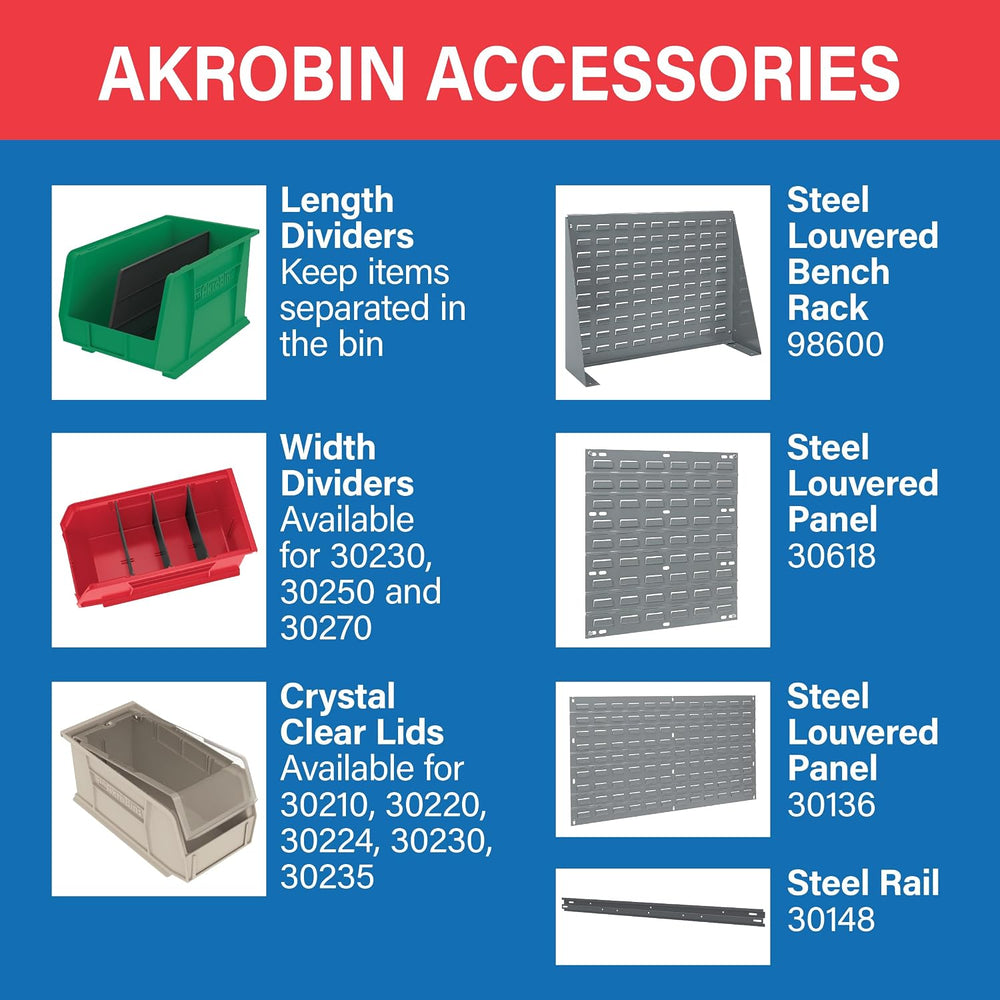 Akro-Mils 30224 AkroBins Plastic Storage Bins, 11"x 4"x 4", Bl...