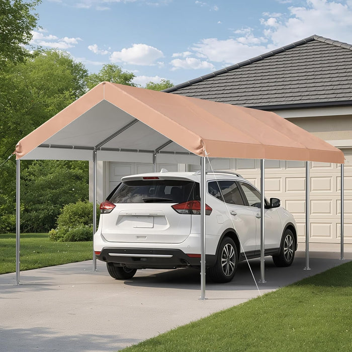 Aoxun 10x20 ft Heavy Duty Carport, Adjustable Height Portable Garage, Khaki
