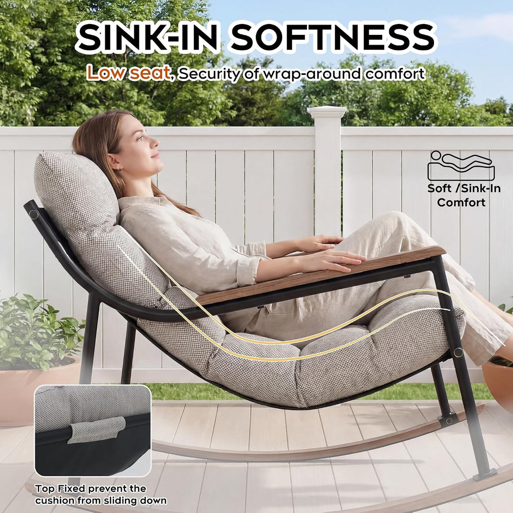 Outdoor Papasan Rocking Chairs Set of 2, Oversized Cushioned Rocker