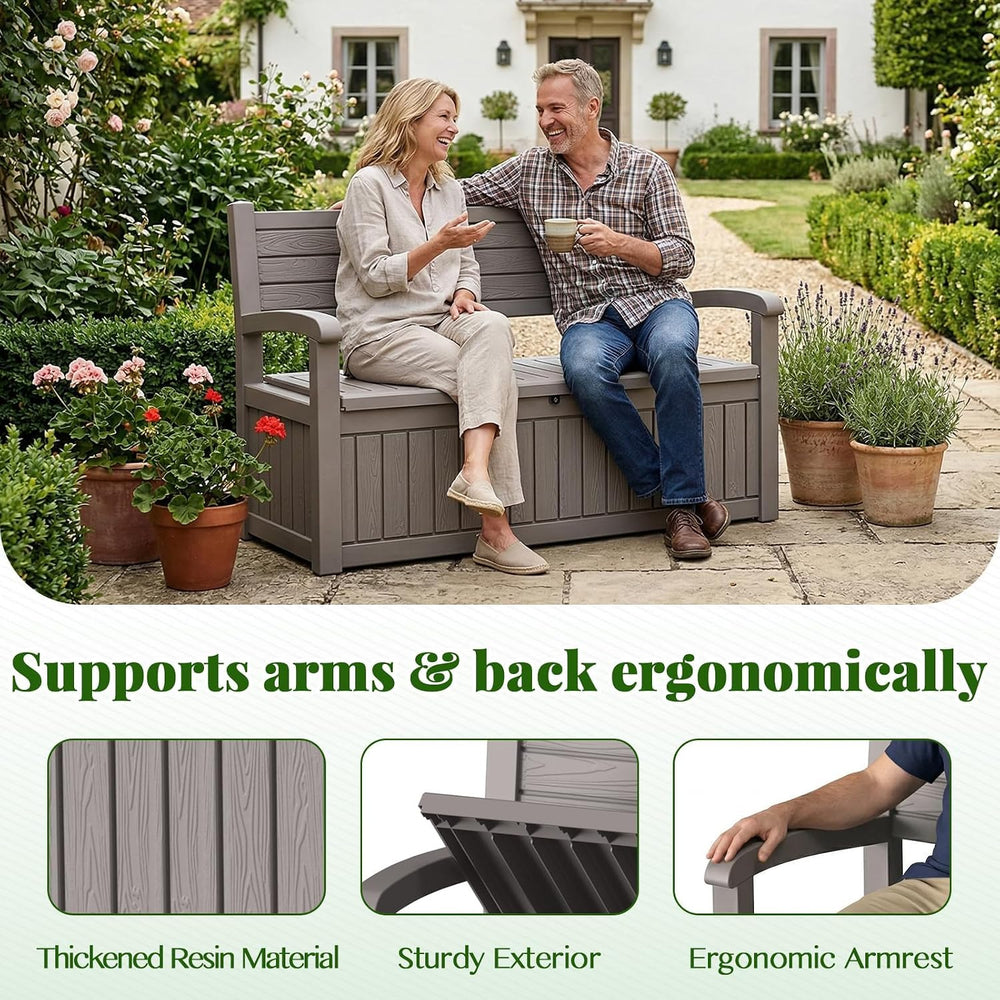 120 Gallon Outdoor Storage Bench Lockable, Grey
