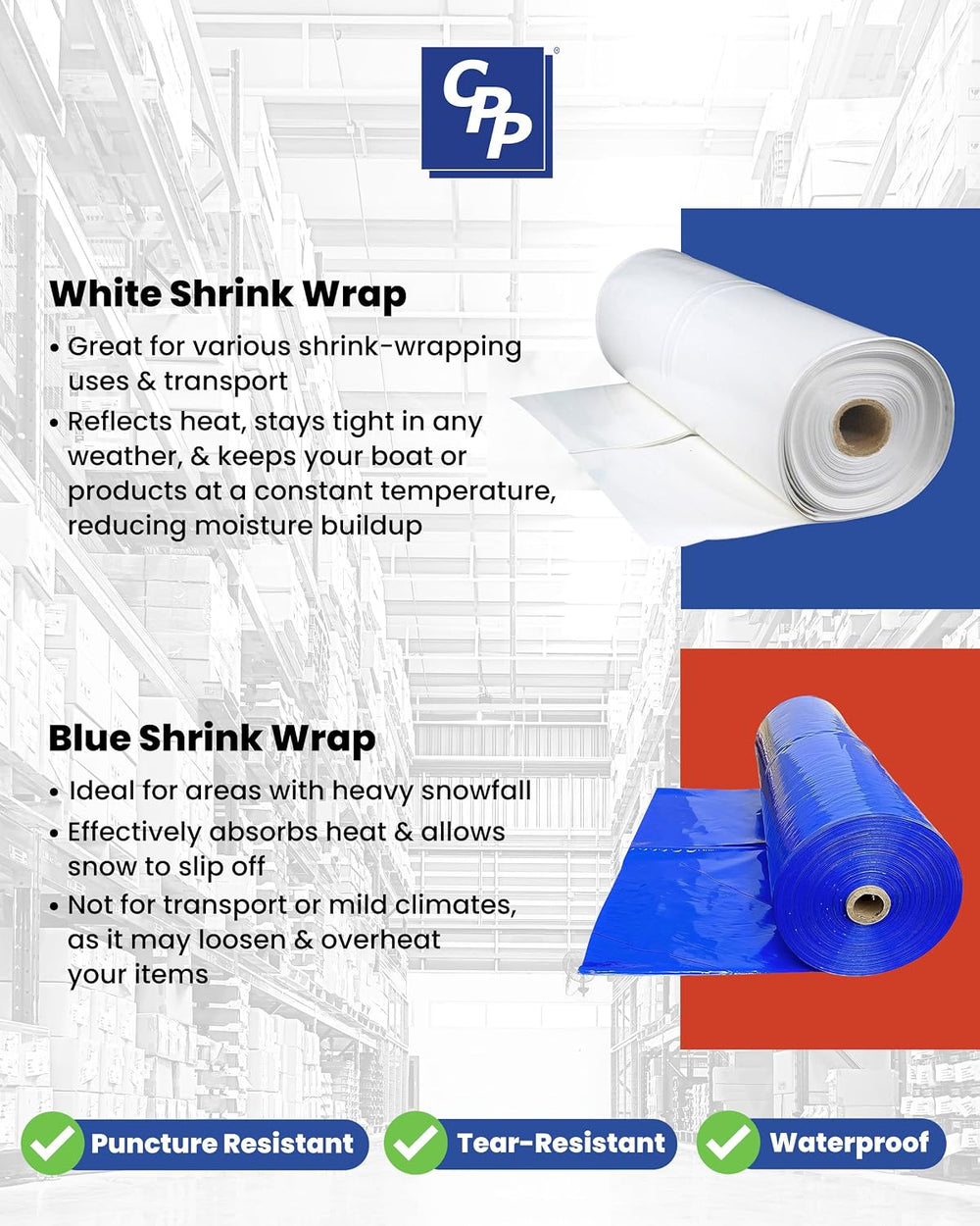 CPP 20’ x 89’, 7 Mil White Industrial Shrink Wrap - Boat Shrink Wrap for Wint...