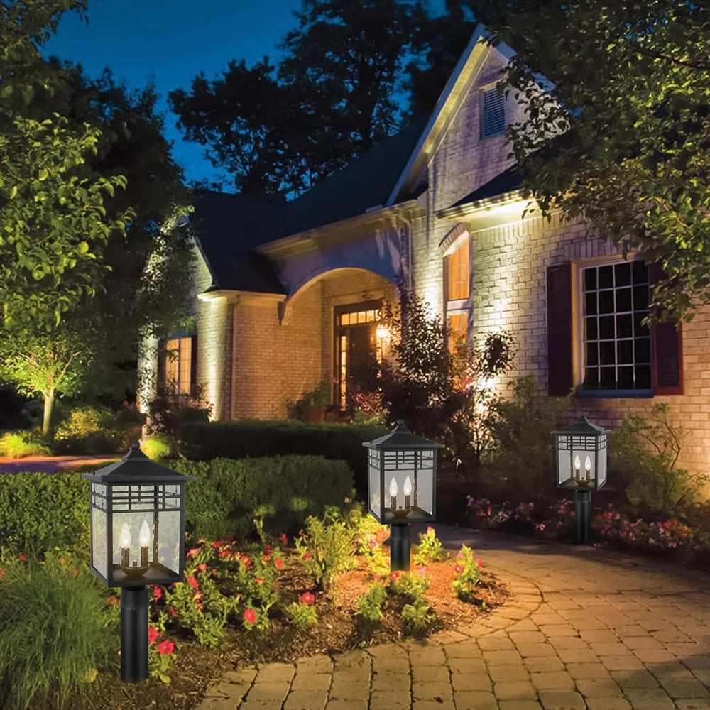 Outdoor Post Light Fixture, 2-Light Large Exterior Pillar Lantern with Black ...