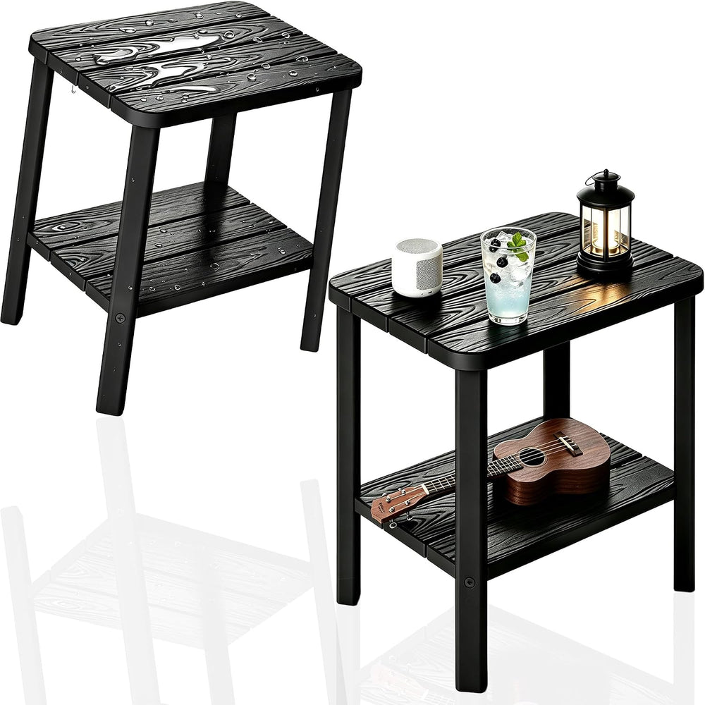 Adirondack Square Outdoor Side Table, 2-Tier Storage Weather Resistant HDPE R...