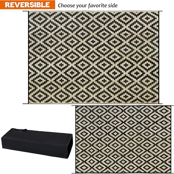 SAND MINE Reversible Mats, Plastic Straw Rug, Modern Area Rug, Large Floor Ma...
