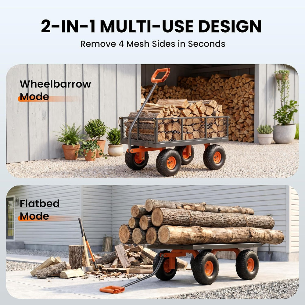 Etoolab Steel Garden Cart 1000 Lbs Capacity with 10" All Terrain Tires