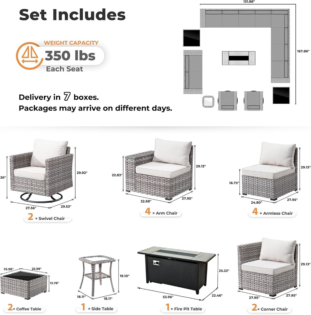 ovios 16 Pieces Patio Furniture Set, Outdoor Wicker Sectional Sofa Couch with...