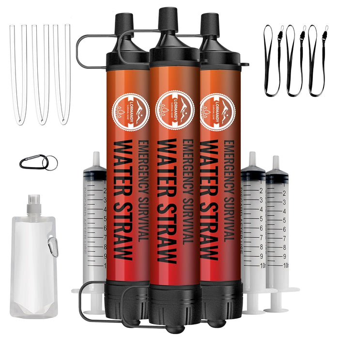 Water Filter Straw 3 Pack - Outdoor Camping & Hiking Survival Gear