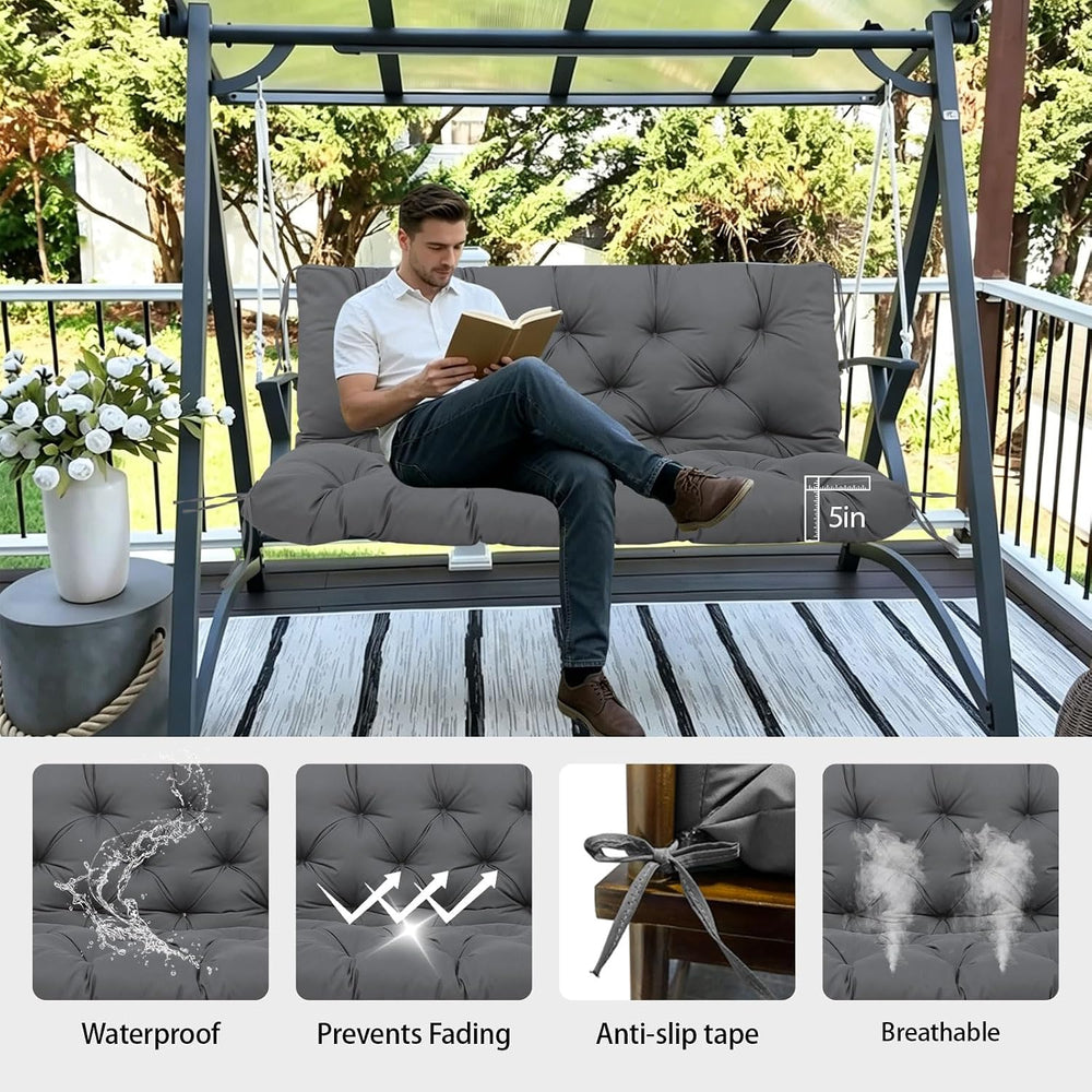 Porch Swing Cushions 60x40 Inch, 5" Extra Thick Waterproof Outdoor Swing...