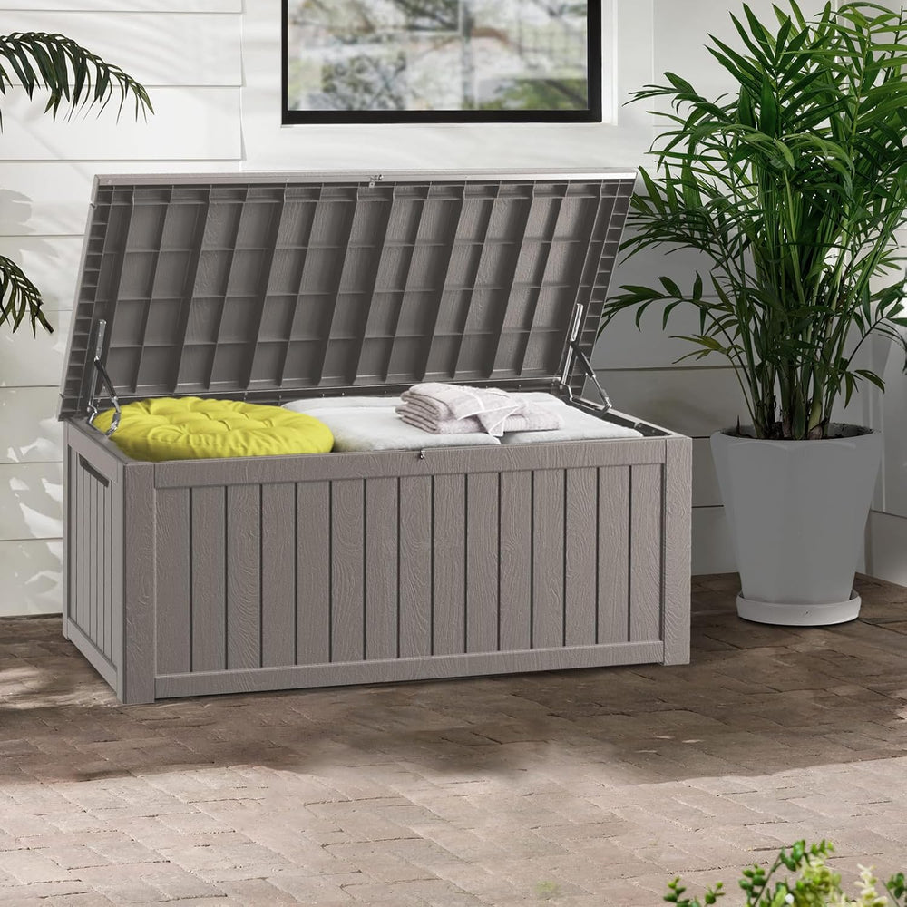 300 Gallon Deck Boxes Outdoor Waterproof, Outdoor Storage Box with Lockable L...
