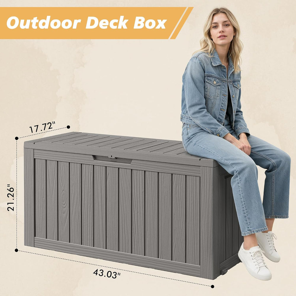 Fancyango 75 Gallon Large Outdoor Storage Deck Box Waterproof, Grey