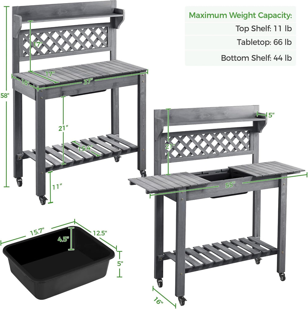 Yaheetech Outdoor Potting Bench with Sink, Garden Table, Lower Shelf,Gray