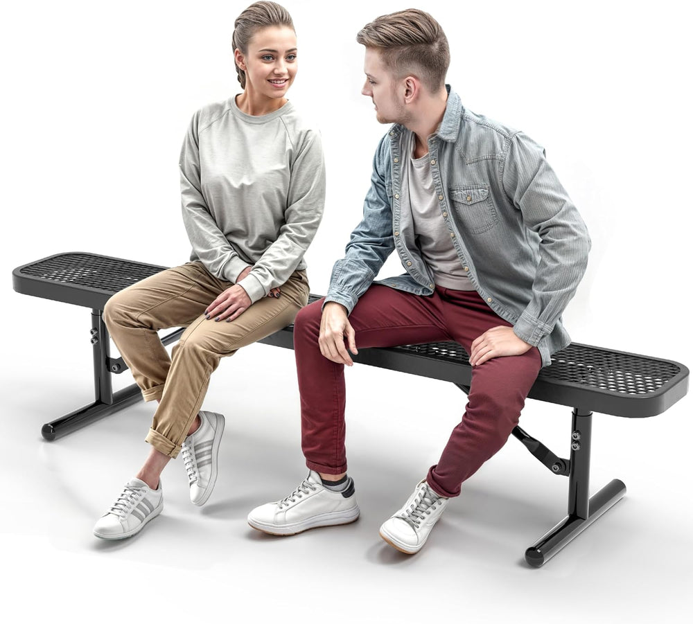 Heavy-Duty Outdoor Metal Bench, Adjustable Seat Height