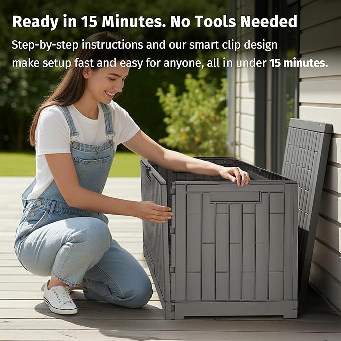 EAST OAK 120 Gallon Outdoor Storage Box | Large Resin Deck Box with Reinforce...
