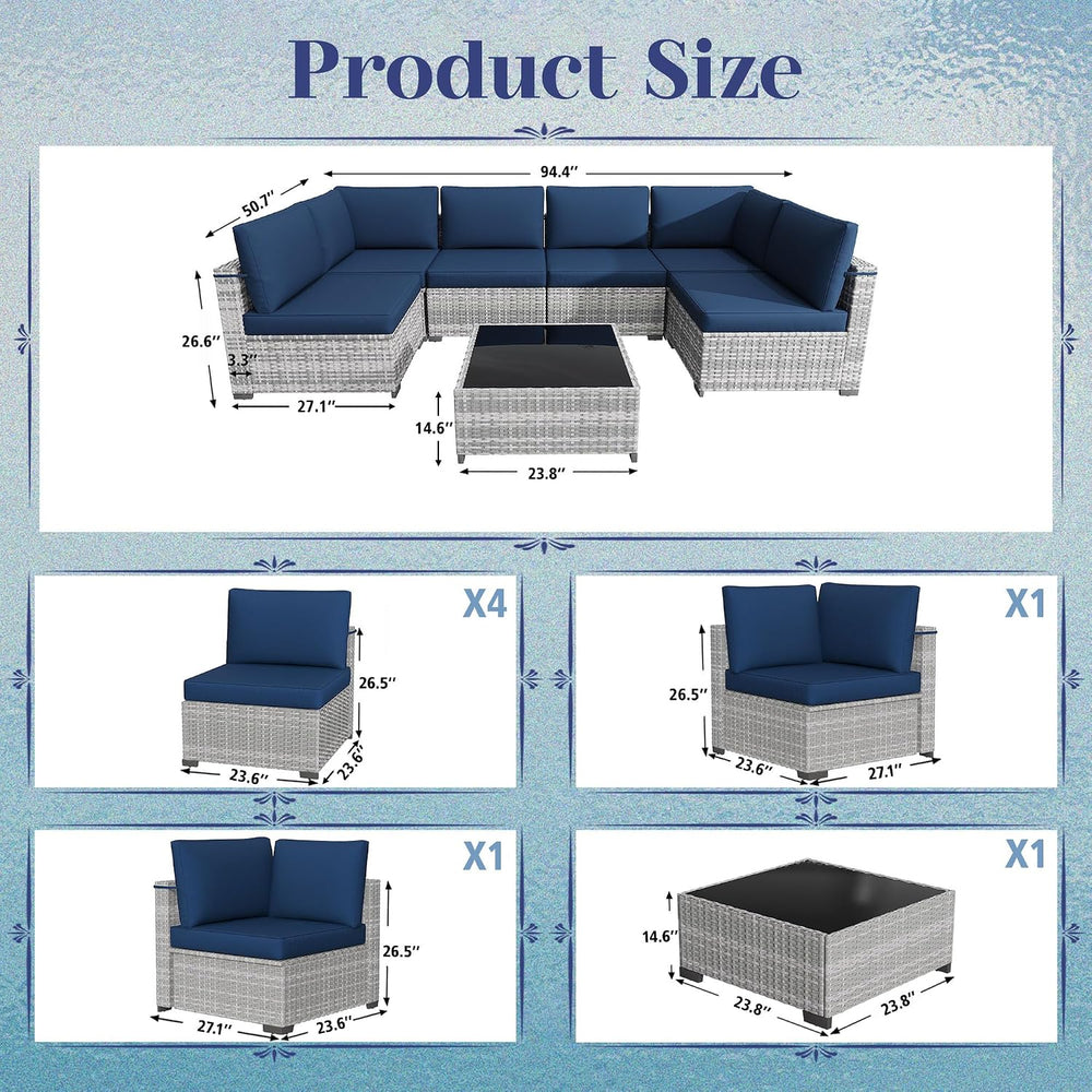 KIGOTY Patio Furniture Set,7 Pieces Modular Outdoor Sectional Sofa, PE Rattan...