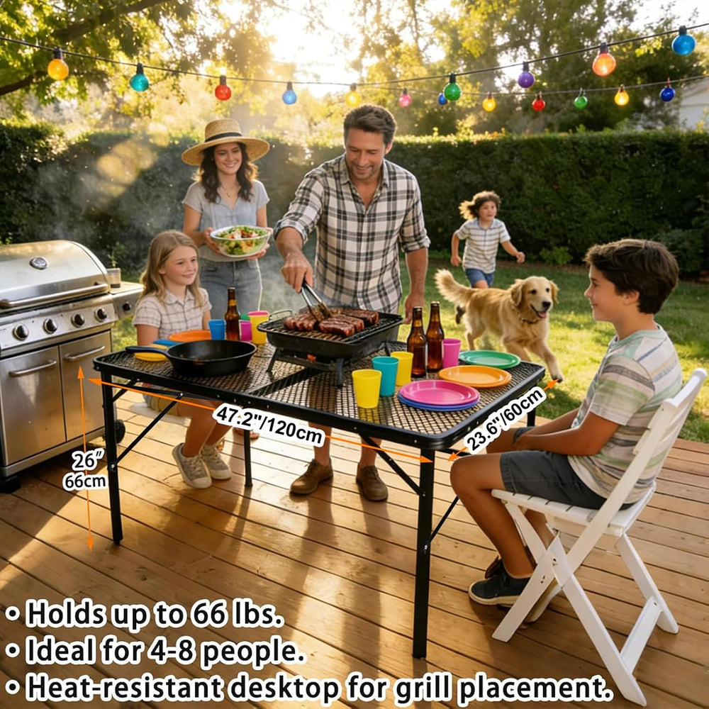 4 Ft Metal Folding Table, Folding Grill Table with 16.5/26 in Heights