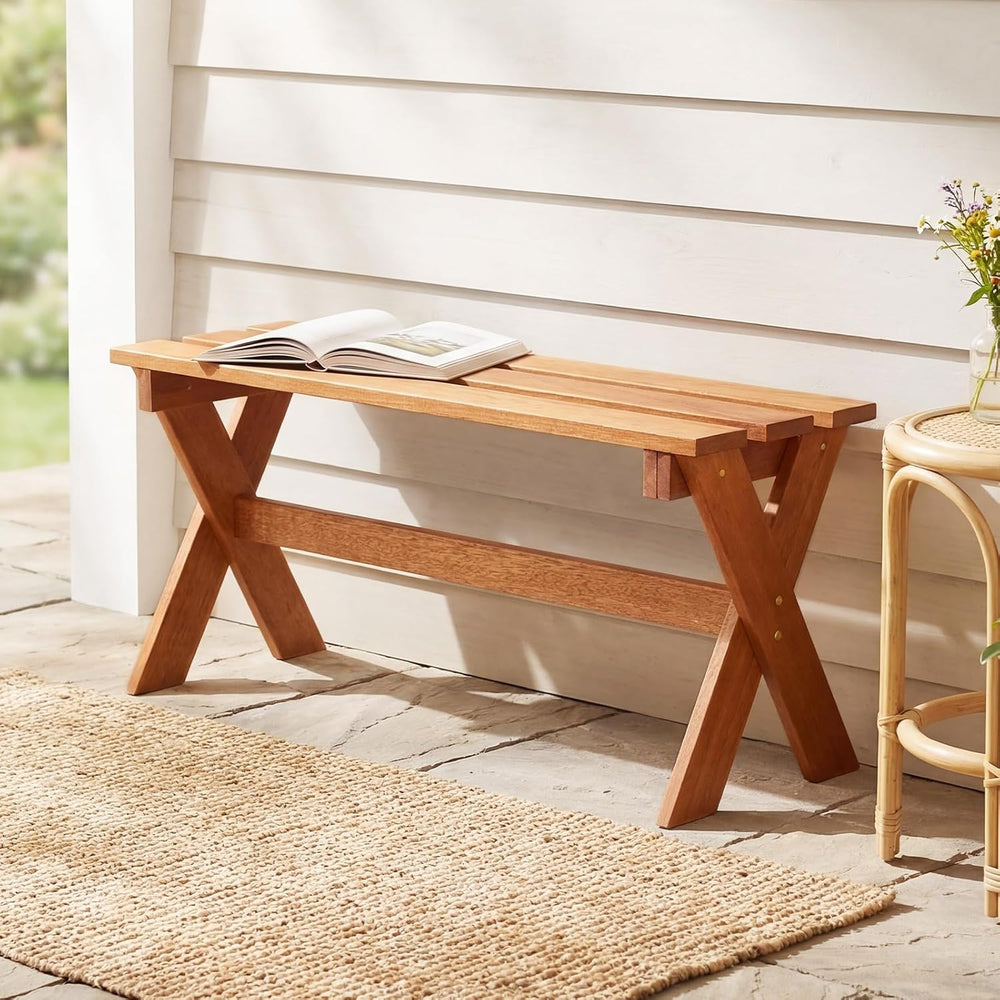 Tangkula Wood Backless Outdoor Bench, 2-Person Garden Bench, 1 Pack, Rustic
