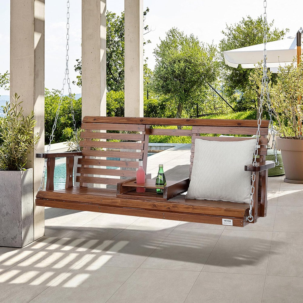 VEVOR Wooden Porch Swing 5 ft, Patio Bench Swing for Courtyard & Garden, ...